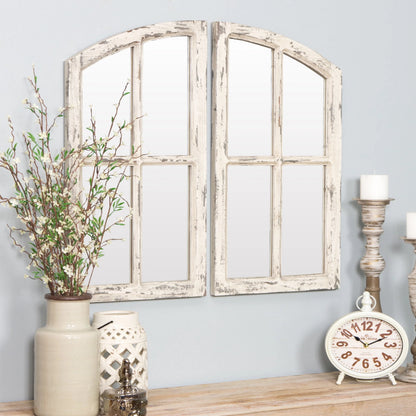 Jolene Arch Window Pane Mirrors Off-White 27" x 15" (Set of 2) by Aspire