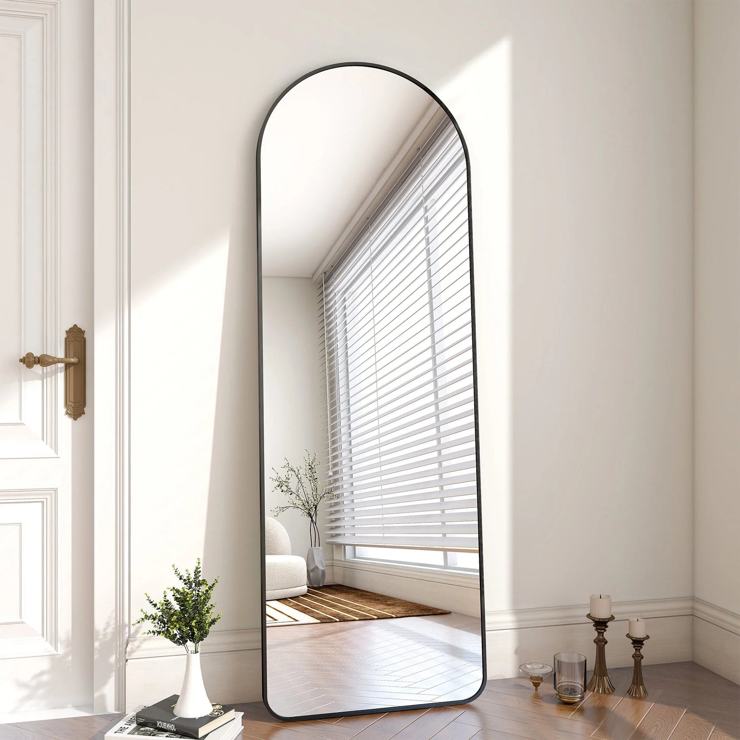 Full Length Mirror Standing Hanging or Leaning Against Wall 65" x 22" Rounded Arch Floor Mirror Full Body Mirror for Bedroom, Living Room , Black