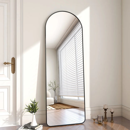 Full Length Mirror Standing Hanging or Leaning Against Wall 65" x 22" Rounded Arch Floor Mirror Full Body Mirror for Bedroom, Living Room , Black