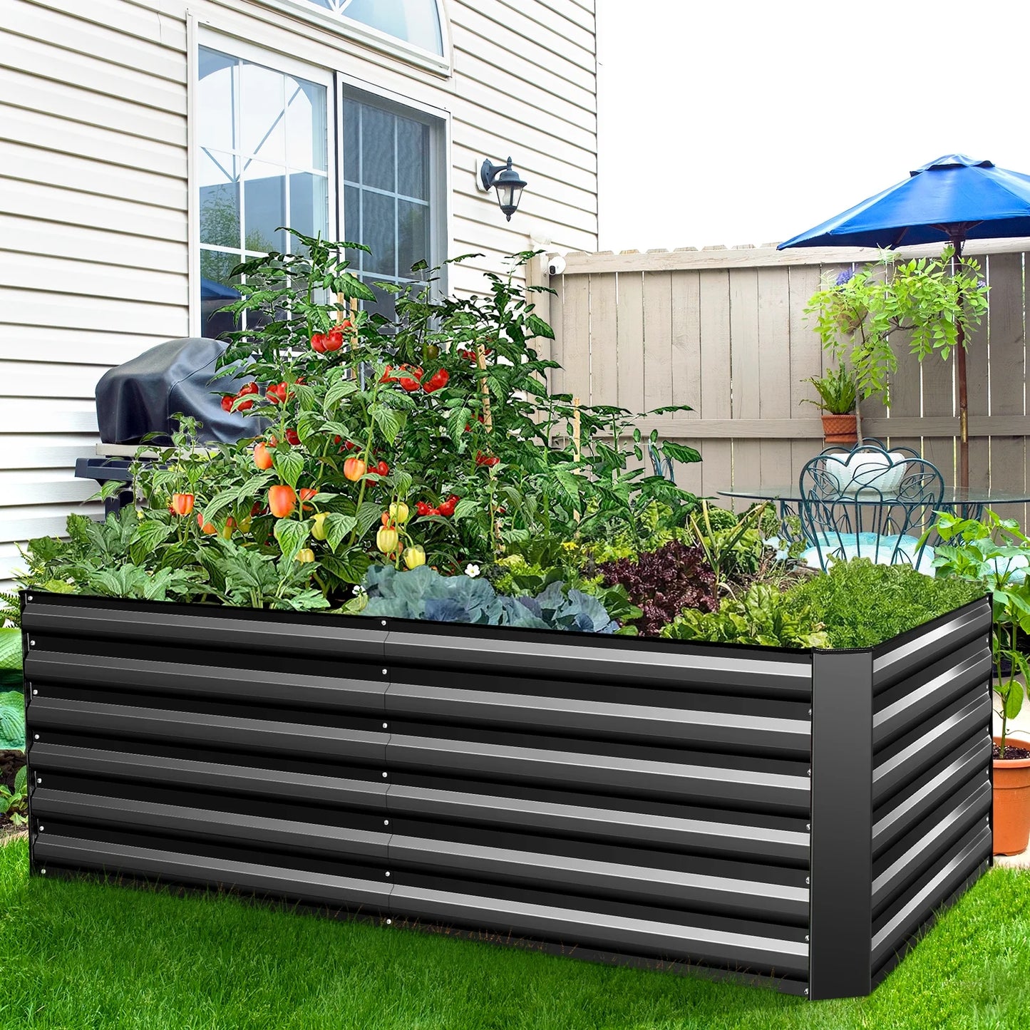 Homdox 6*3*2FT Galvanized Raised Garden Bed, Outdoor Thickened Raised Garden Planter Box for Vegetable Flower Fruit Herb, Rectangular Metal Garden Raised Box for Garden Yard, Black