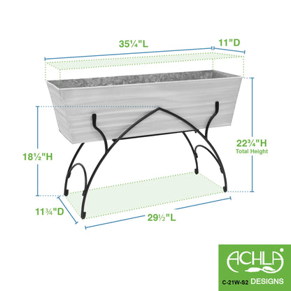 Achla Designs 35.25"L Rectangular Galvanized Steel Indoor Outdoor Large Flower Box w/Black Wrought Iron Bella Stand Copper Plated, Black Powdercoat