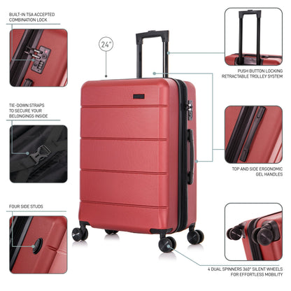 InUSA Elysian 24" Hardside Lightweight Luggage with Spinner Wheels, Handle, and Trolley, Wine