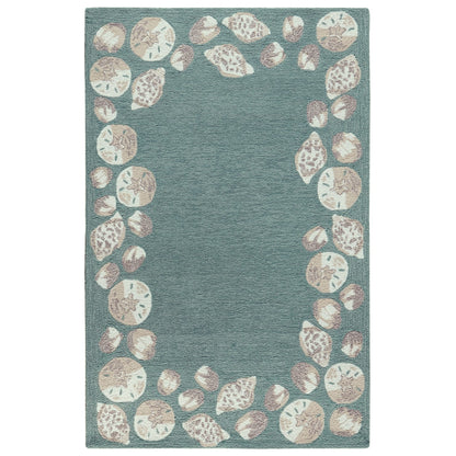 Liora Manne Capri Area Rug Aqua Seashell Border Indoor Outdoor Weather Resistant