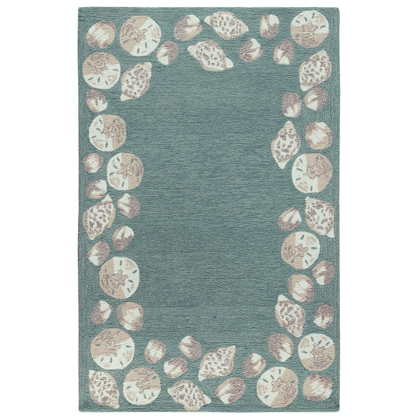 Liora Manne Capri Area Rug Aqua Seashell Border Indoor Outdoor Weather Resistant