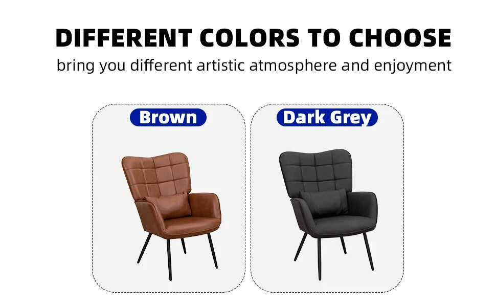 Modern Accent High Back Chair, Bonded Leather Armchair, Living Room Chairs with Metal Legs and Soft Padded, Sofa Chairs for Home Office/Bedroom/Dining Room, Brown (1pc)