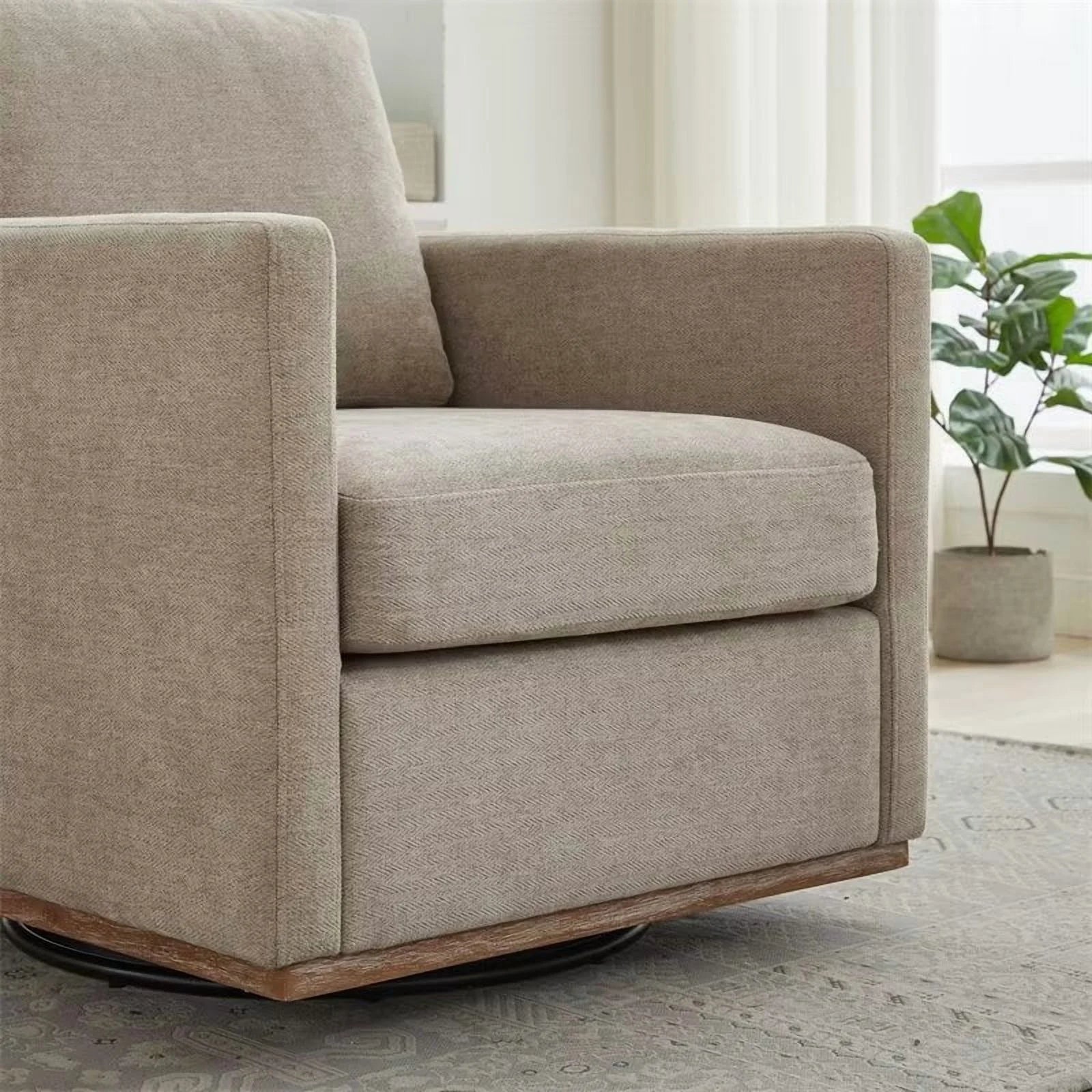 Swivel Accent Chair, Modern Chenille Upholstered Lounge Chair Armchair with 360 Degree Swiveling Base, Leisure Club Chair Comfy Accent Single Sofa Chair for Nursery Bedroom Living Room, Taupe