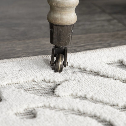My Texas House Lady Bird, Modern Farmhouse, Damask, Indoor Outdoor Area Rug, Natural Gray, 5'3" x 7'6"