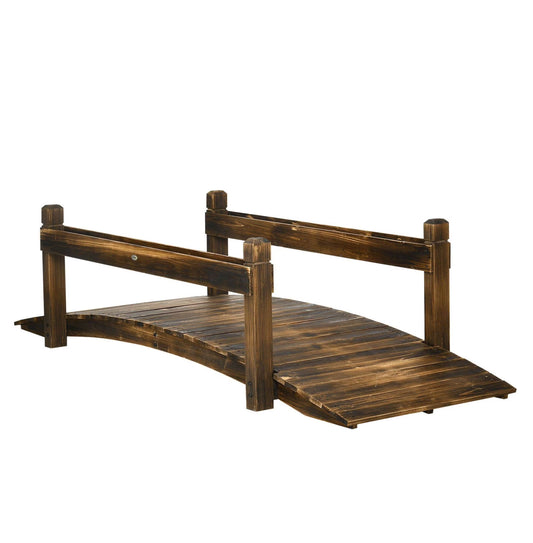 7.5' Wooden Garden Bridge with Planters, Stained Arc Footbridge for Backyard, Pond & Stream
