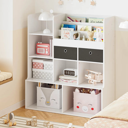 Toy Storage Organizer 47.8in Kids Bookshelf with Drawers Modern Bookcase with Cubbies Floor Storage Cabinet Wooden Toy Chest Playroom, Classroom, Nursery, Kids Room (White)