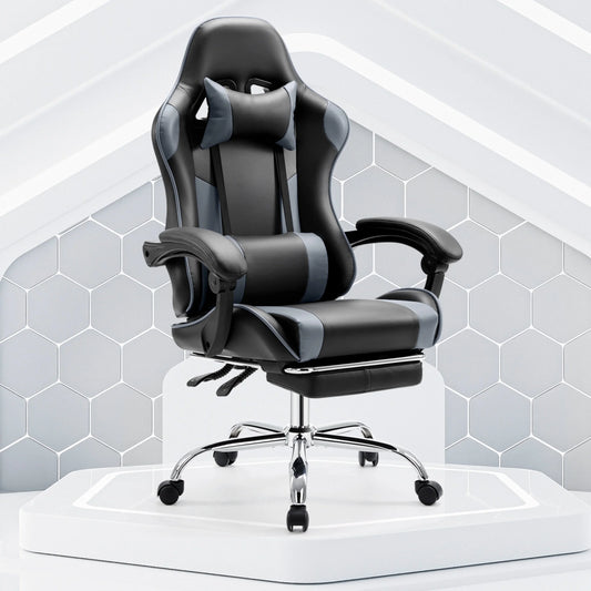 MCQ Ergonomic Swivel Gaming Chair with Headrest Lumbar Support for Home Office, Black and Grey