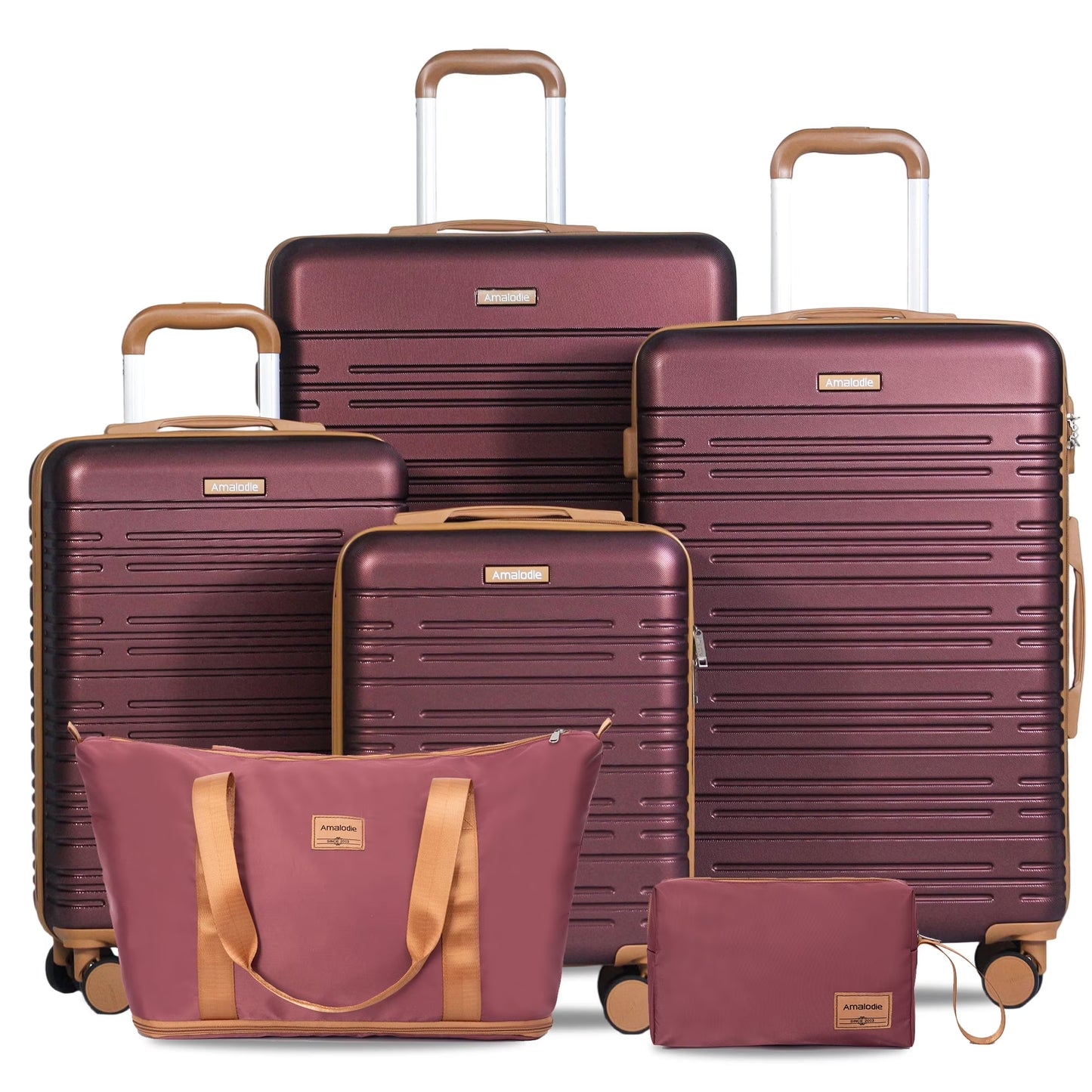 Hardside Luggage Sets 6 Piece, Hardshell Suitcase with TSA Lock Spinner Wheel and Travel Duffle Bag.Black