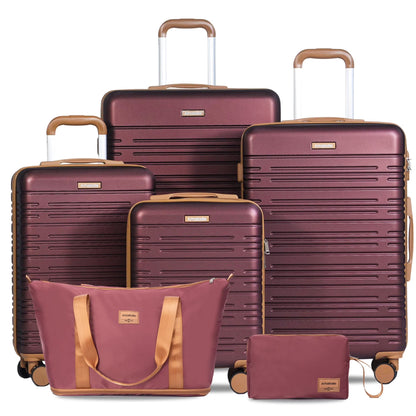 Hardside Luggage Sets 6 Piece, Hardshell Suitcase with TSA Lock Spinner Wheel and Travel Duffle Bag.Black