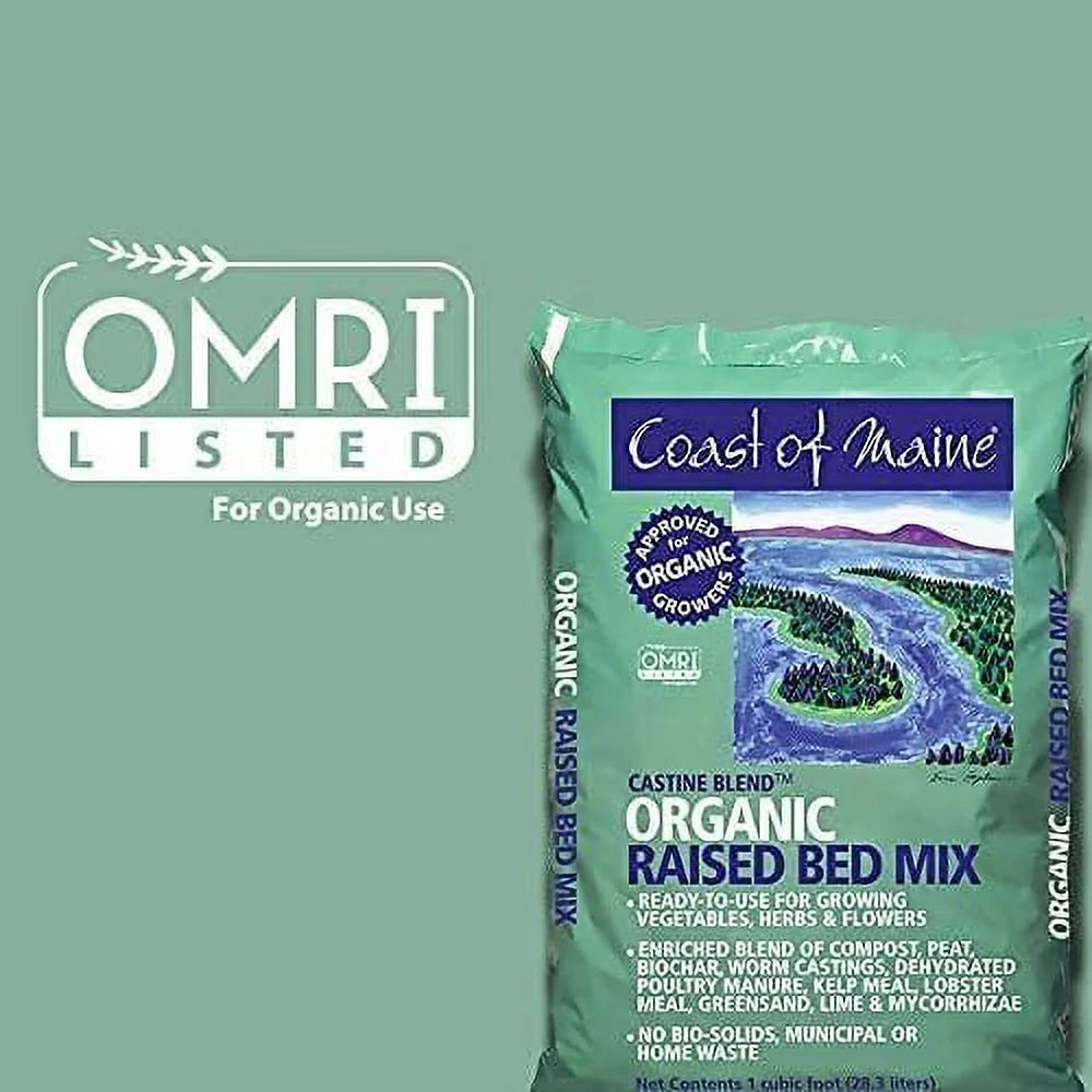 Coast of Maine Castine Blend Organic Raised Bed Soil Mix with All Natural Ingredients for Vegetables, Herbs, and Flowers, 1 Cubic Feet 4 Pack