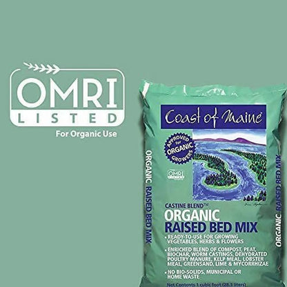 Coast of Maine Castine Blend Organic Raised Bed Soil Mix with All Natural Ingredients for Vegetables, Herbs, and Flowers, 1 Cubic Feet 4 Pack