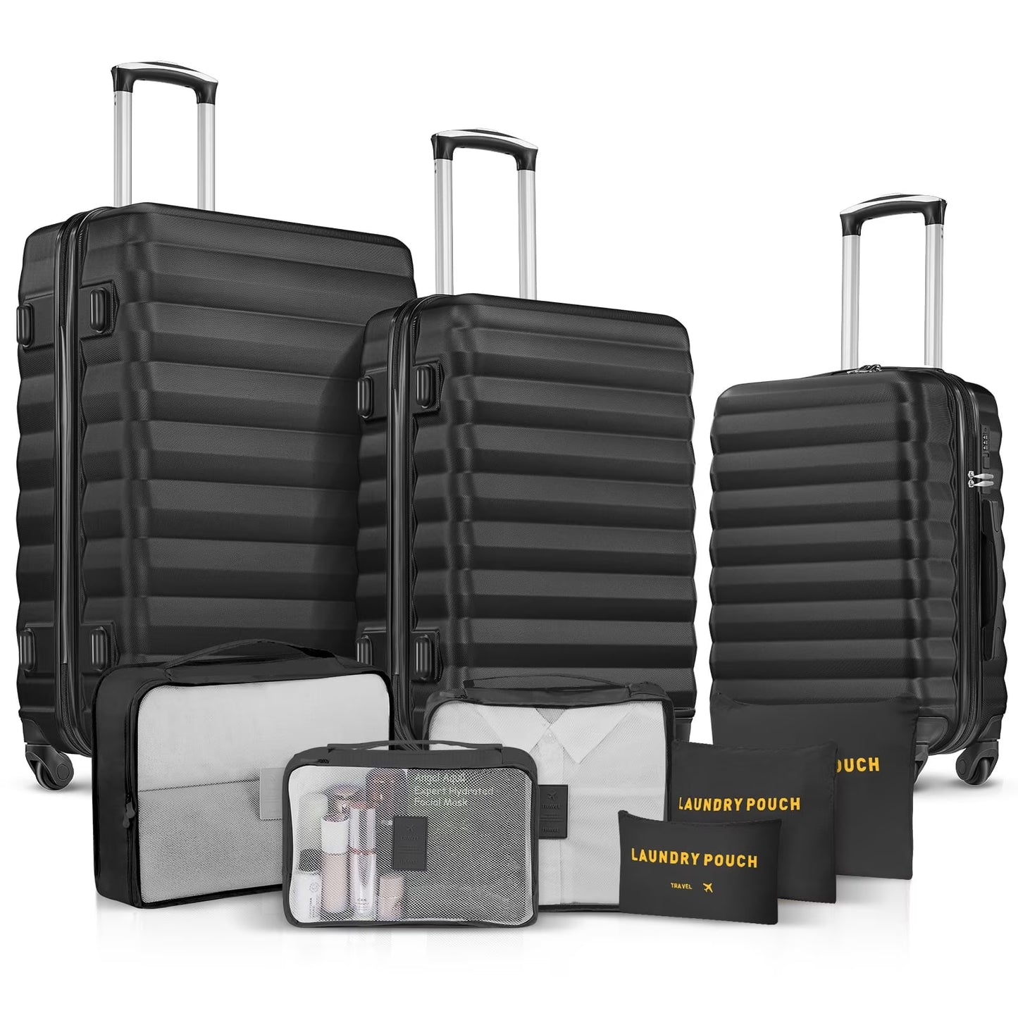 9 Piece Luggage Sets, Hard 20 24 28 inch Luggage with 6 Pieces Organize Bags Travel Suitcases Sets with Wheels, Rose