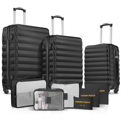 9 Piece Luggage Sets, Hard 20 24 28 inch Luggage with 6 Pieces Organize Bags Travel Suitcases Sets with Wheels, Rose