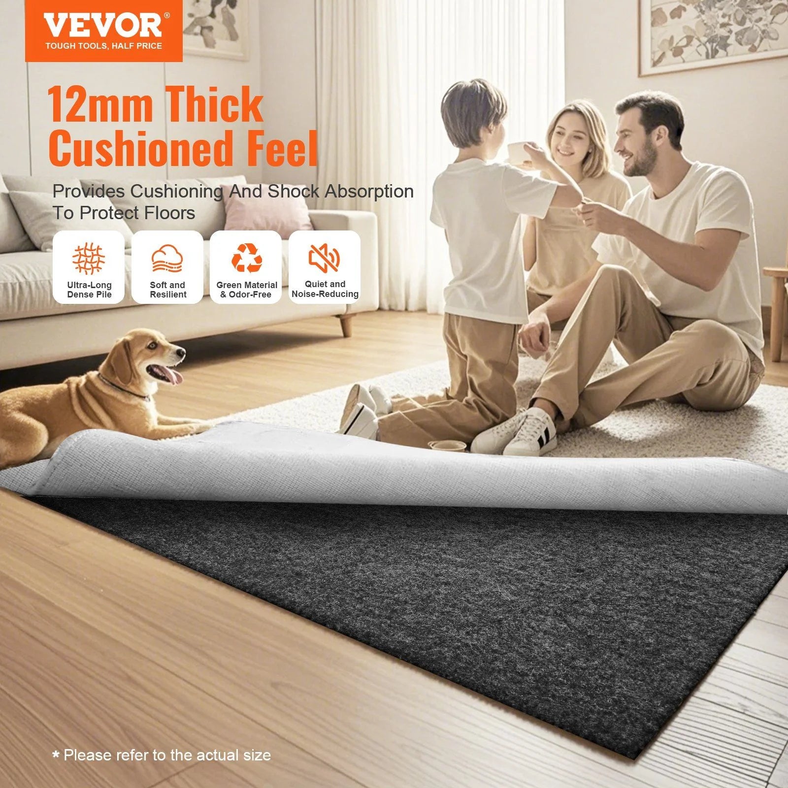 Rug Pad Gripper 8' x 10' Protective Carpet Pad 0.47" Thick for All Floors, Cushioned Non-Slip Area Rug Mat, Suitable for Hardwood, Tile, Laminate Flooring