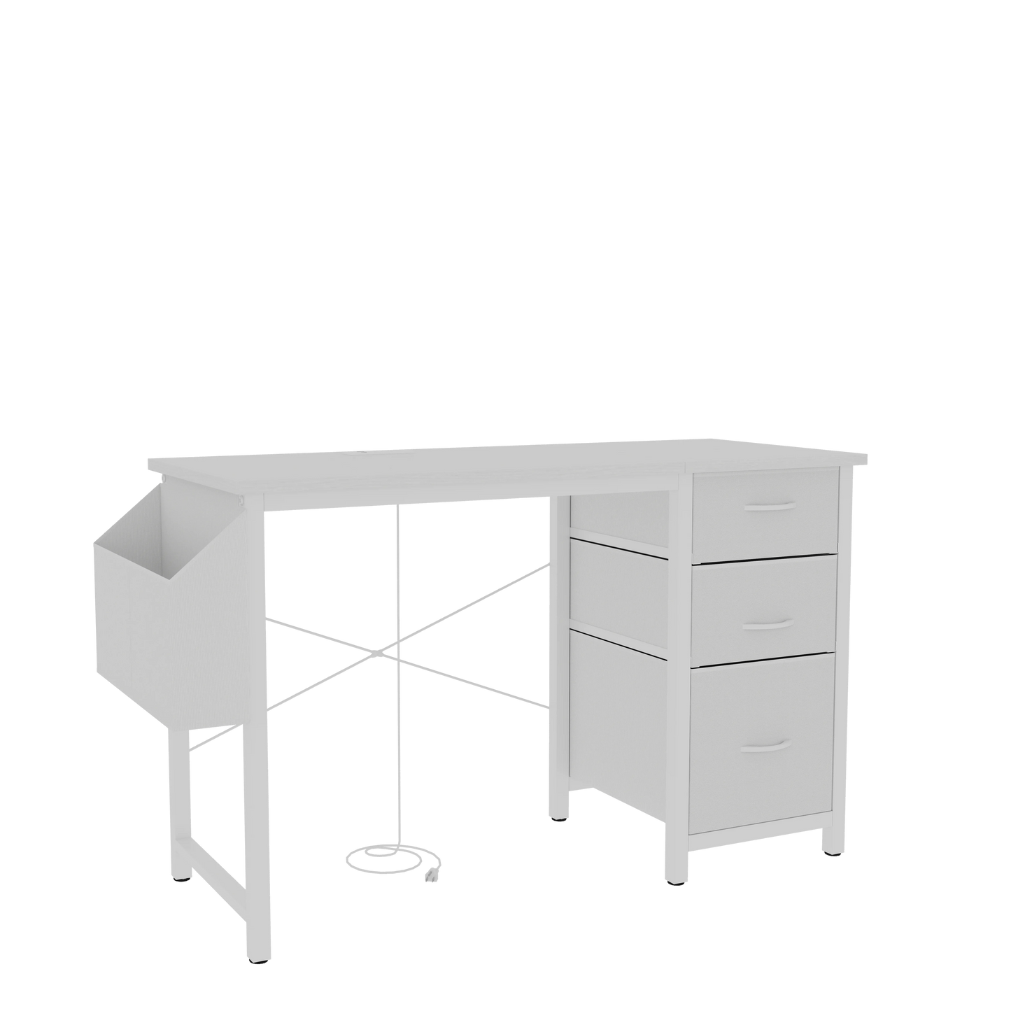 New 47.3" Computer Desk with Power Outlets, Small Home Office Desk with 3 drawers,Side Pocket, Gaming Desk, Modern Study Desk, Laptop Desk, White