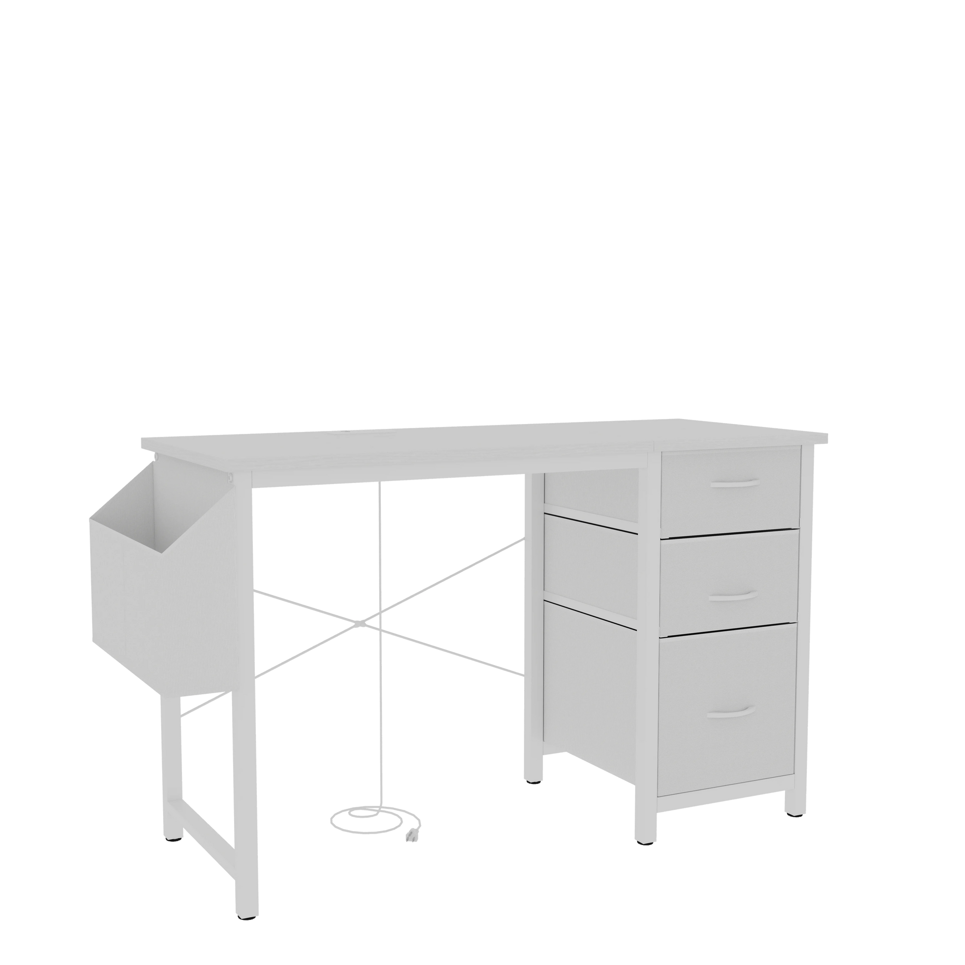 New 47.3" Computer Desk with Power Outlets, Small Home Office Desk with 3 drawers,Side Pocket, Gaming Desk, Modern Study Desk, Laptop Desk, White