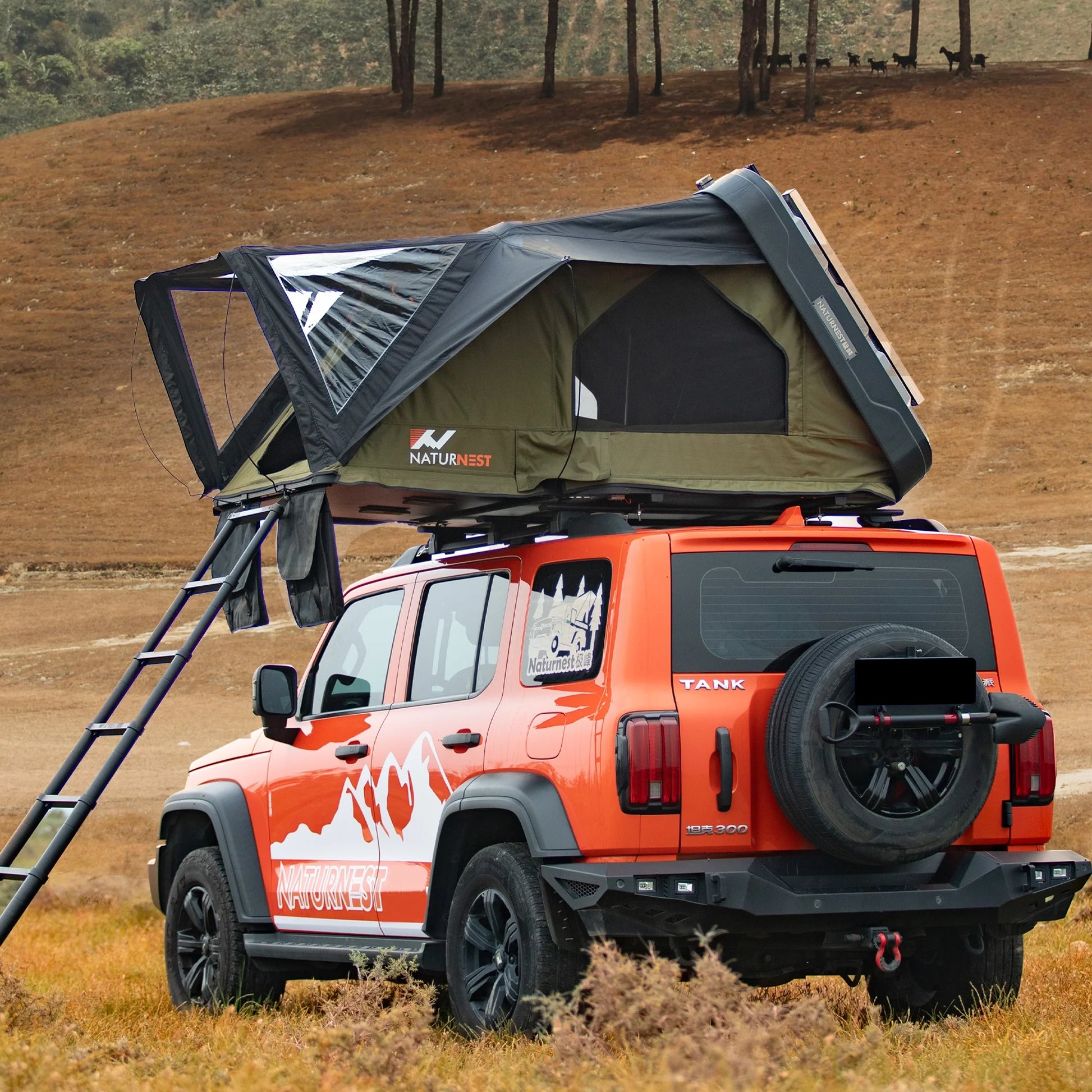 Naturnest Rooftop Tent HardShell with Luggage Rack,Camping Tent for Van Suv Truck Car Vehicle Outdoor, 2-3 Person