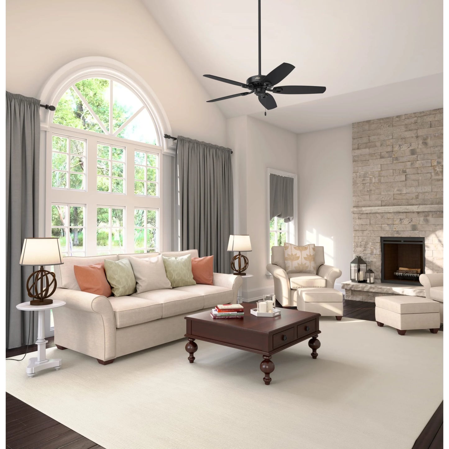 Hunter - Builder Indoor Ceiling Fan, 52-inch, Matte Black, Traditional-style, 3-speed WhisperWind Motor, 53243, for living rooms, bedrooms, home offices, kitchens