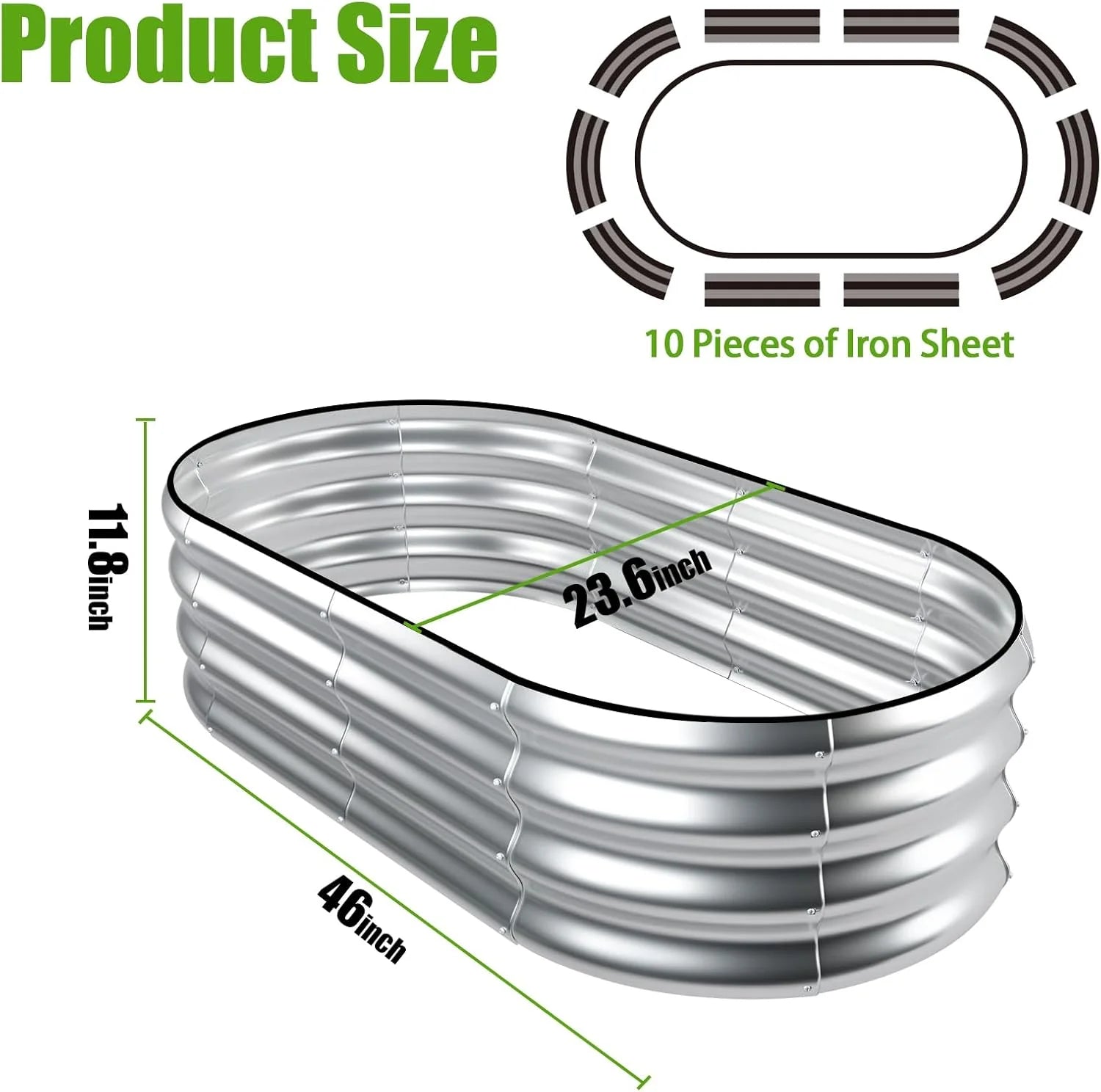 Galvanized Raised Garden Bed Outdoor, 2 Pcs 4x2x1ft Oval Metal Planter Box for Planting Plants Vegetables, White