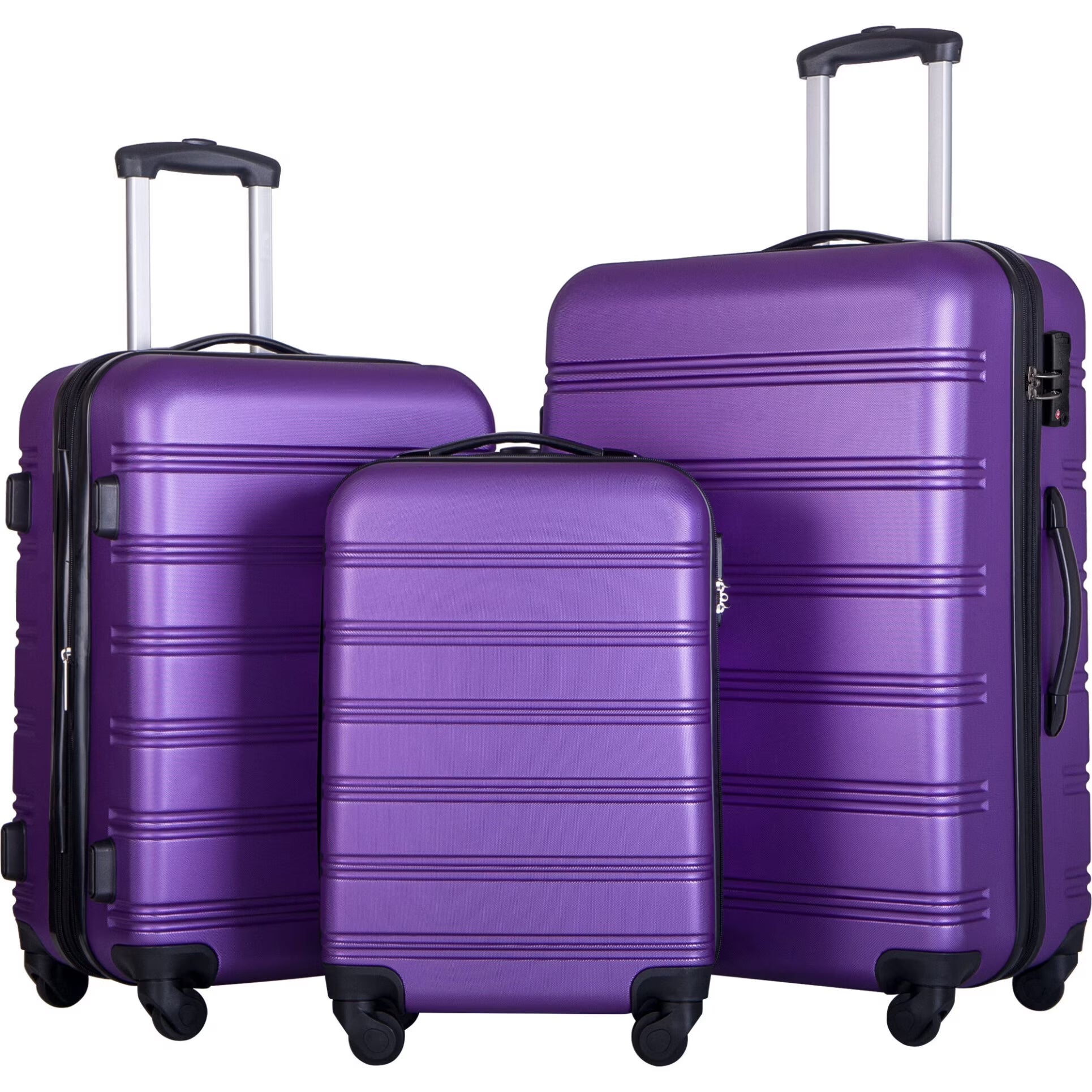 3 Piece ABS Luggage Set, Luggage with Spinner Wheel & TSA 20/24/28 inch, Purple