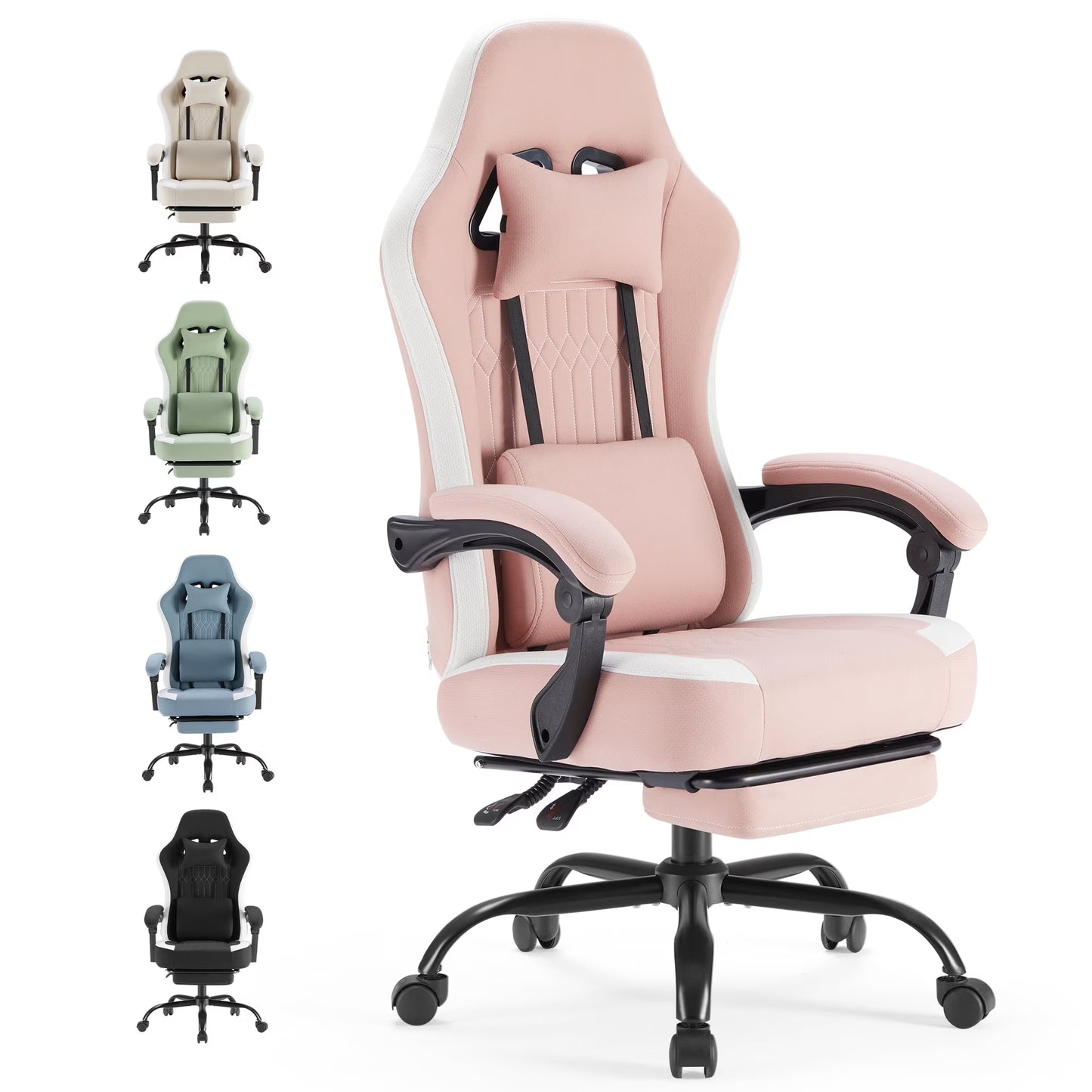 MCQ Ergonomic Swivel Gaming Chair with Headrest Lumbar Support for Home Office, Black and Grey