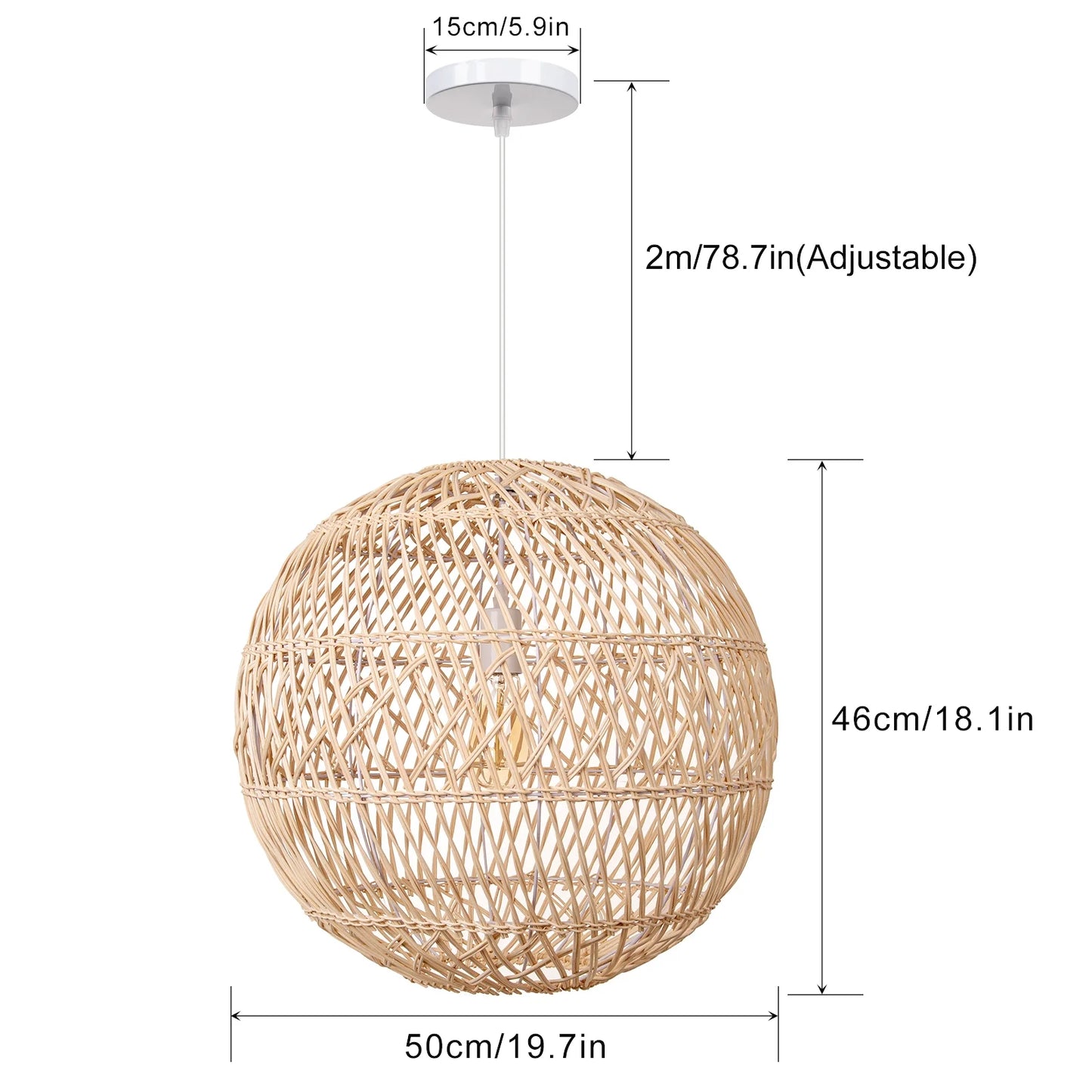 Arturesthome Rattan Pendant Lights Globe Hand Woven Boho Light Fixtures for Living Room Natural 19.5" x 17.9"