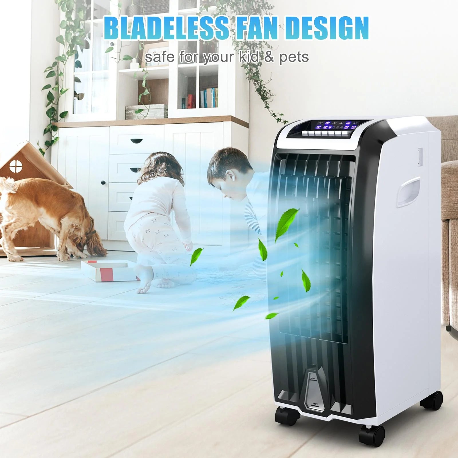 Giantex Evaporative Cooler, Portable 4-in-1 Cooler w/Humidifier & Anion, Bladeless Electric Fan for Home Office