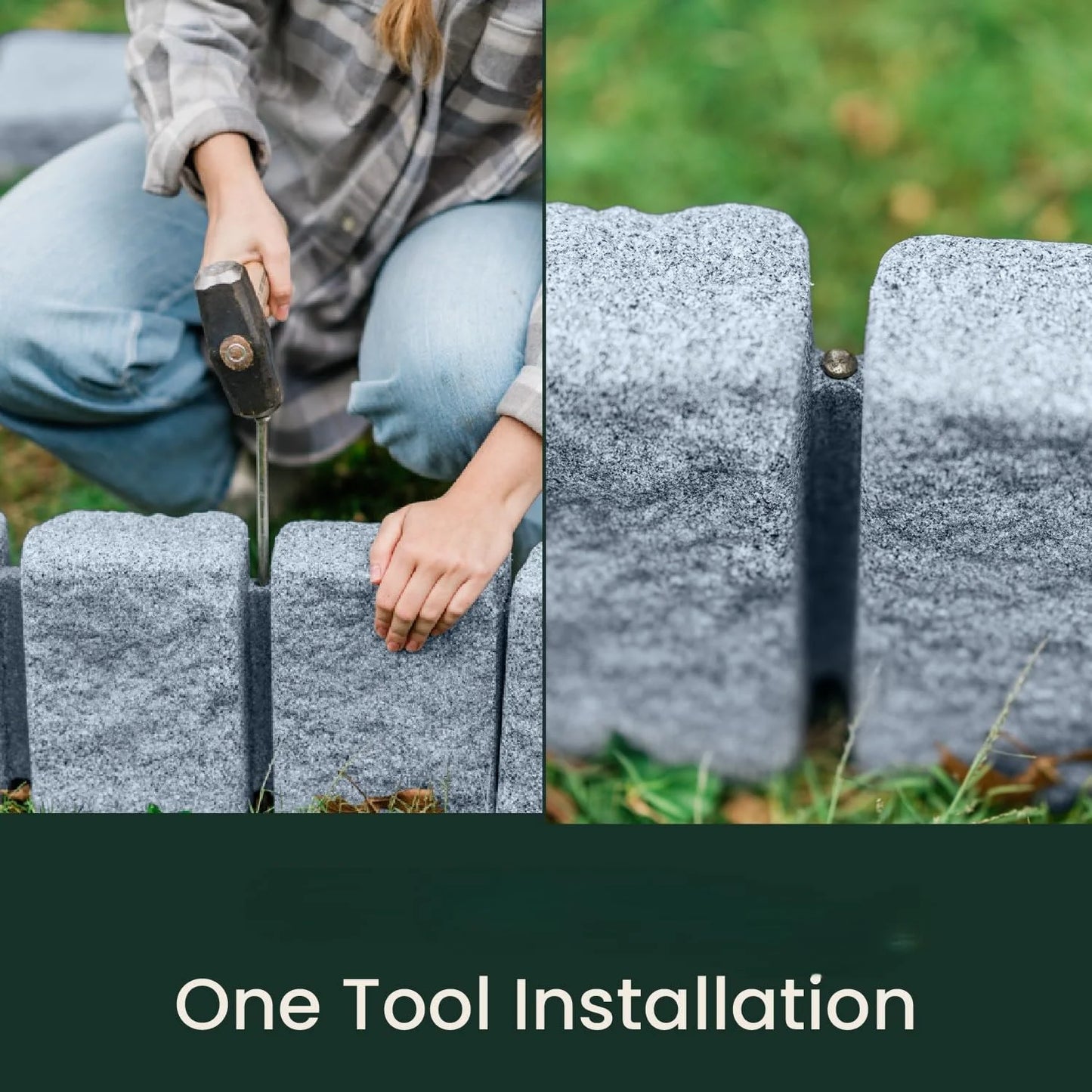 Beuta Landscape Edging | Garden Edging Border | Faux Stone Block XL for Lawn Edging, Flower Beds & Yard Edging - 1 Pack | Each Section Has 6 Blocks 48" L x 4" W x 9.5" H | 3 Spikes | Sandstone