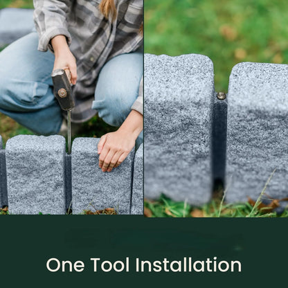 Beuta Landscape Edging | Garden Edging Border | Faux Stone Block XL for Lawn Edging, Flower Beds & Yard Edging - 1 Pack | Each Section Has 6 Blocks 48" L x 4" W x 9.5" H | 3 Spikes | Sandstone