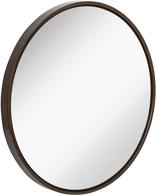 Hamilton Hills Clean Large Modern Wenge 32" Wood Round Frame Wall Mirror | 1