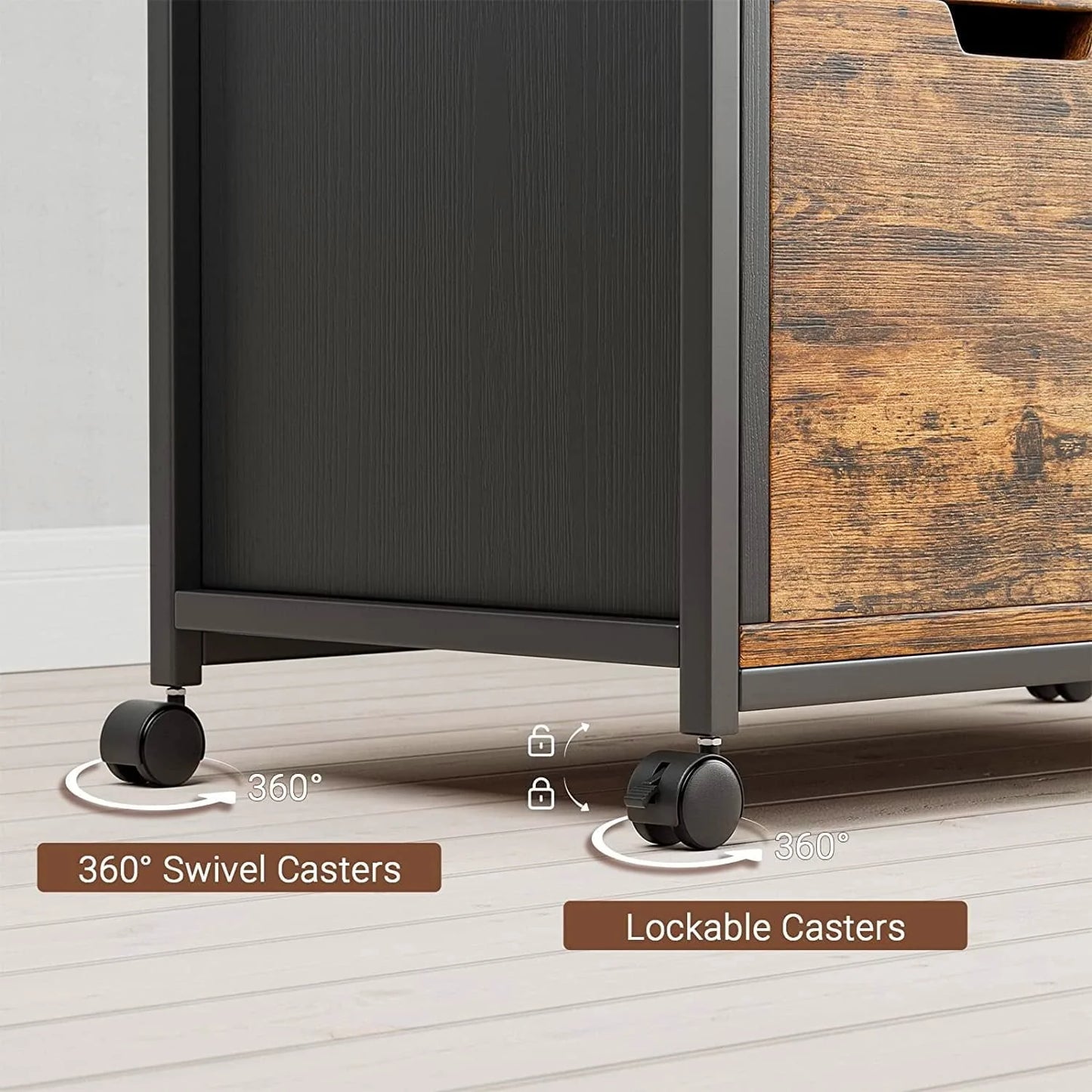 YaFiti File Cabinet, Wooden Rolling File Cabinet with Socket USB Charging Port, Lateral Filing Cabinet Organizer for Home Office , Rustic Brown