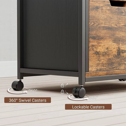 YaFiti File Cabinet, Wooden Rolling File Cabinet with Socket USB Charging Port, Lateral Filing Cabinet Organizer for Home Office , Rustic Brown