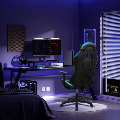 Nanly Gaming Chair with Retractable Footrest, Ergonomic Computer Racing Chair with Two Bluetooth-compatible Speakers and Multiple RGB LED Light Modes Swivel Rolling Computer Chair for Home Office