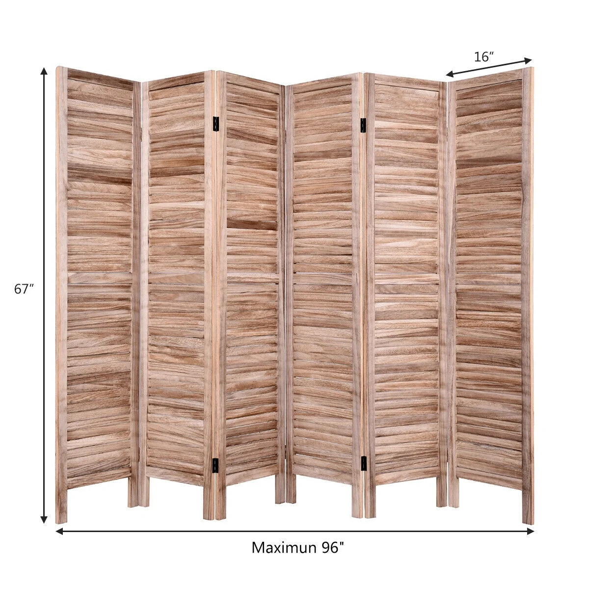 Costway 67'' High 6 Panel Room Divider Furniture Classic Venetian Wooden Slat Home Brown