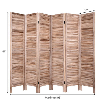 Costway 67'' High 6 Panel Room Divider Furniture Classic Venetian Wooden Slat Home Brown