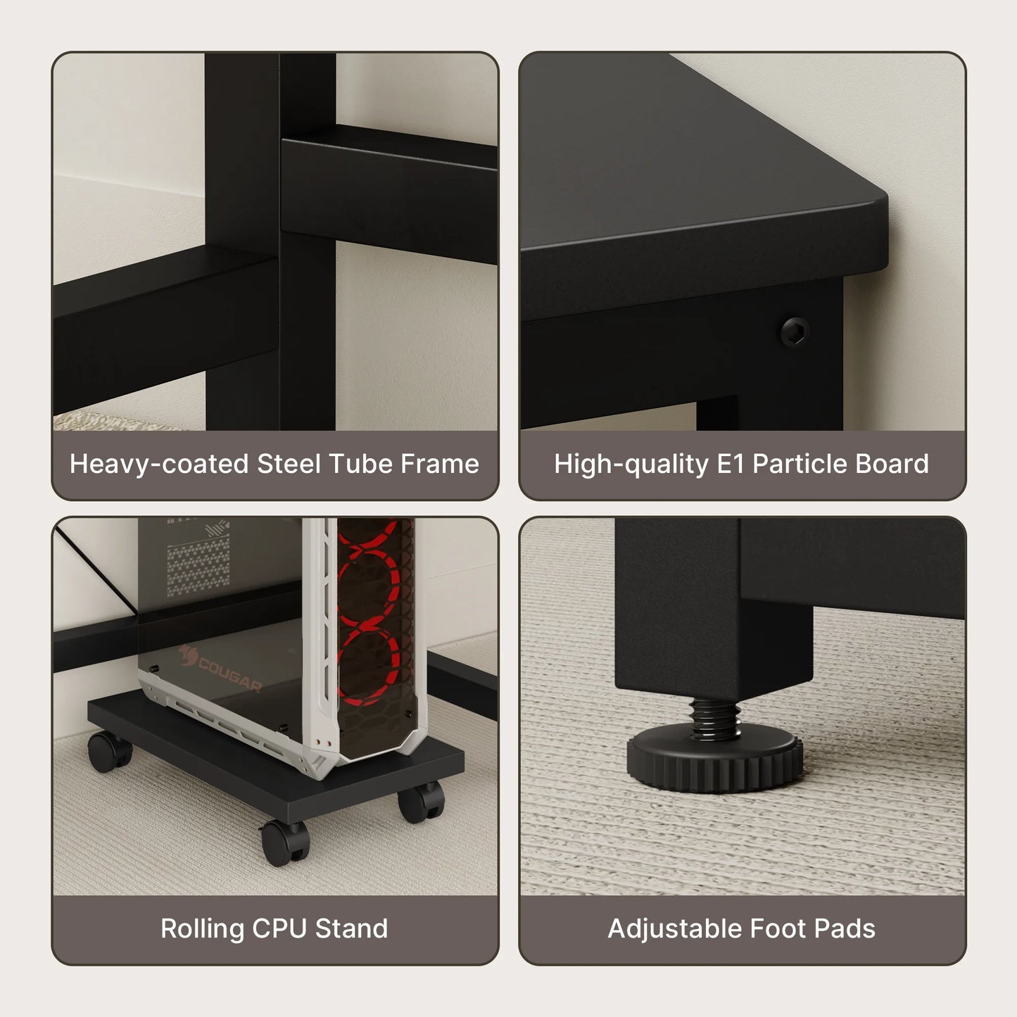 66" L Shaped Computer Desk with Power Outlets, Gaming Desk with Shelf and Drawers for Home Office, Black