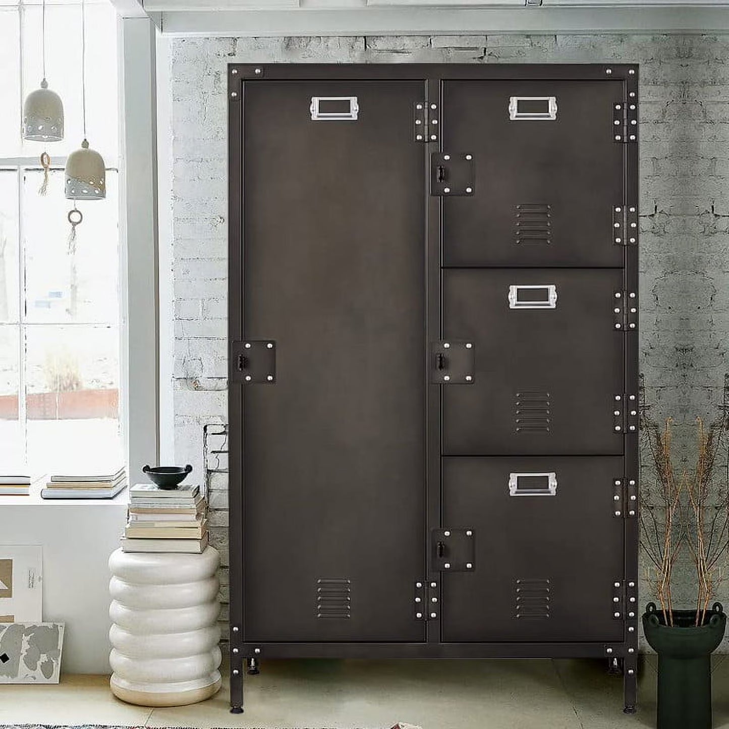 MIIIKO Metal Storage Locker, Industrial Storage Cabinet with Doors and Shelves, Stylish and Sturdy 6 Compartment with Lockable Doors, for Home Office, Club and Bar