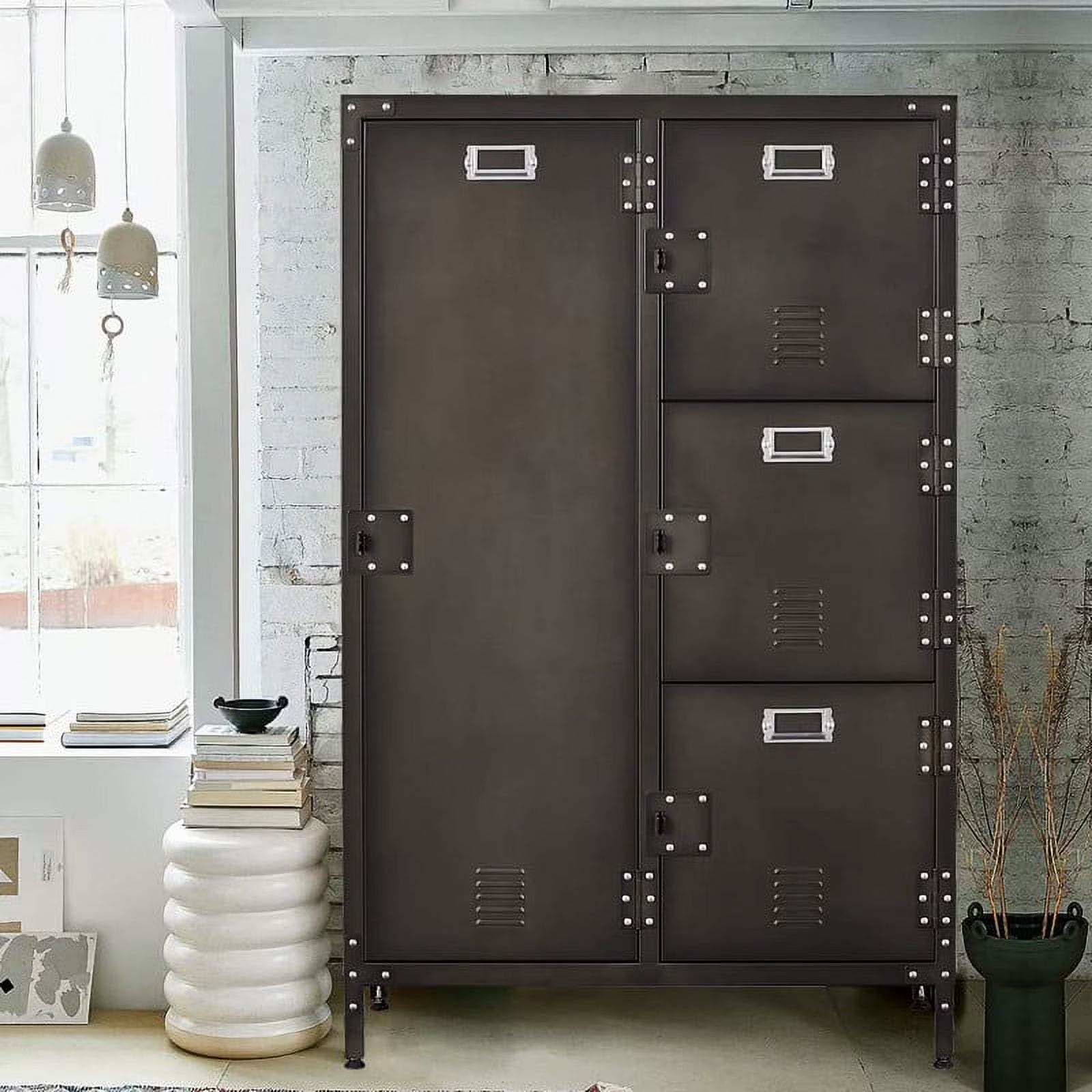 MIIIKO Metal Storage Locker, Industrial Storage Cabinet with Doors and Shelves, Stylish and Sturdy 6 Compartment with Lockable Doors, for Home Office, Club and Bar