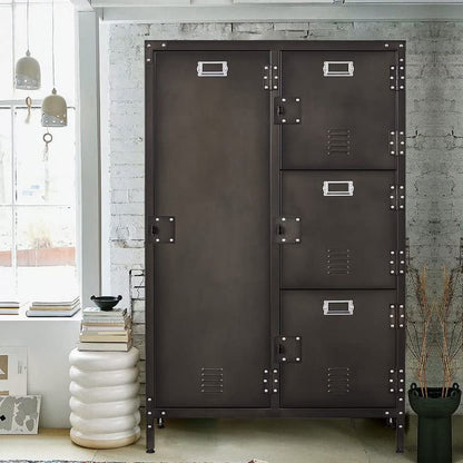 MIIIKO Metal Storage Locker, Industrial Storage Cabinet with Doors and Shelves, Stylish and Sturdy 6 Compartment with Lockable Doors, for Home Office, Club and Bar