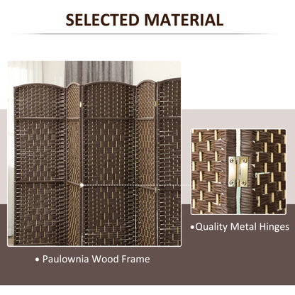 HOMCOM 6 Panel Room Divider, 6' Tall Folding Privacy Screen, Hand-Woven Freestanding Wood Partition for Home Office, Bedroom, Brown