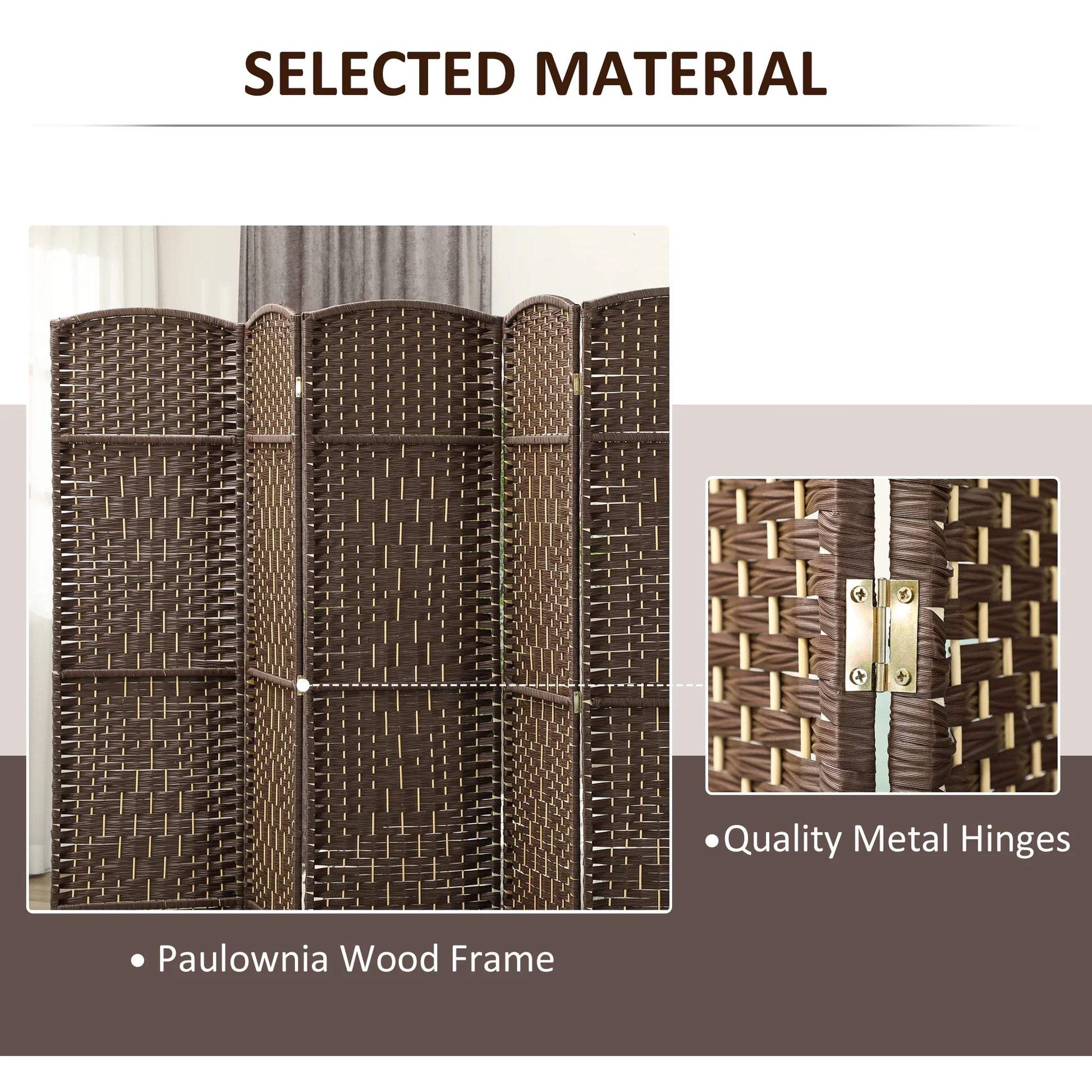 HOMCOM 6 Panel Room Divider, 6' Tall Folding Privacy Screen, Hand-Woven Freestanding Wood Partition for Home Office, Bedroom, Brown