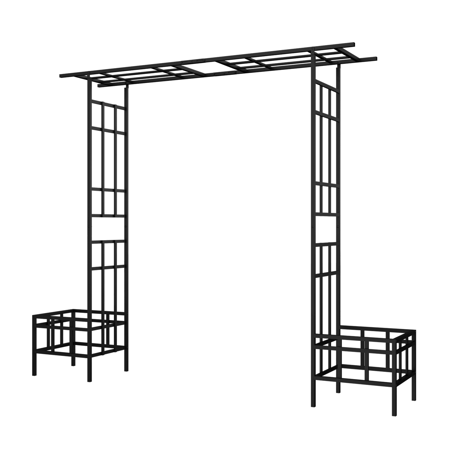 Metal Garden Arch with Plant Box and Adjustable Width, 2 in 1 House Shape Garden Arch Trellis for Climbing Plants Heavy Duty Steel Pergola Arch for Wedding Party Backyard Outdoor (Black)