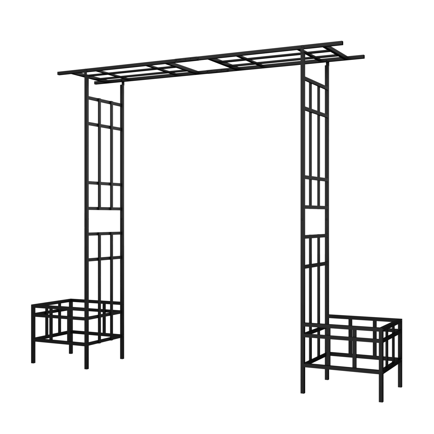 Metal Garden Arch with Plant Box and Adjustable Width, 2 in 1 House Shape Garden Arch Trellis for Climbing Plants Heavy Duty Steel Pergola Arch for Wedding Party Backyard Outdoor (Black)