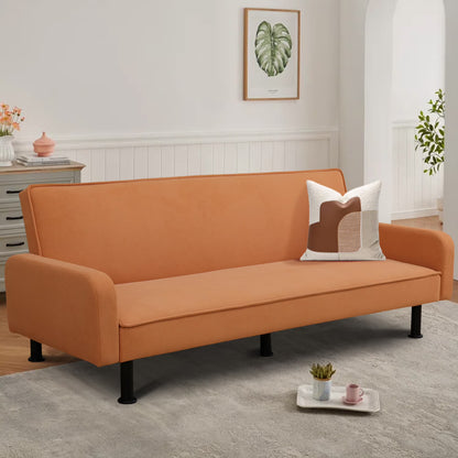 Aukfa 78" Square Arm Futon Sofa Bed Upholstered 3 Seat Couch for Home Office, Flannel, Light Gray