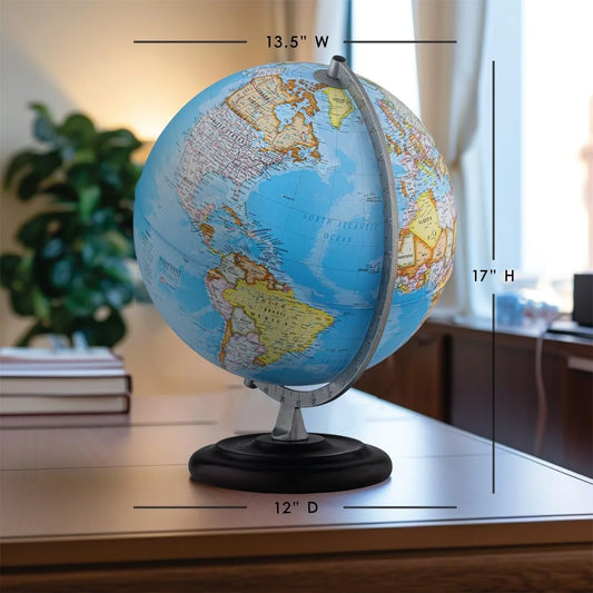 Waypoint Geographic Mariner Plus Globe, 12" Blue Ocean-Style World Globe, Up-to-Date Reference Globe for Home and Office Decor, 17° H x 13.5° W x 12° D