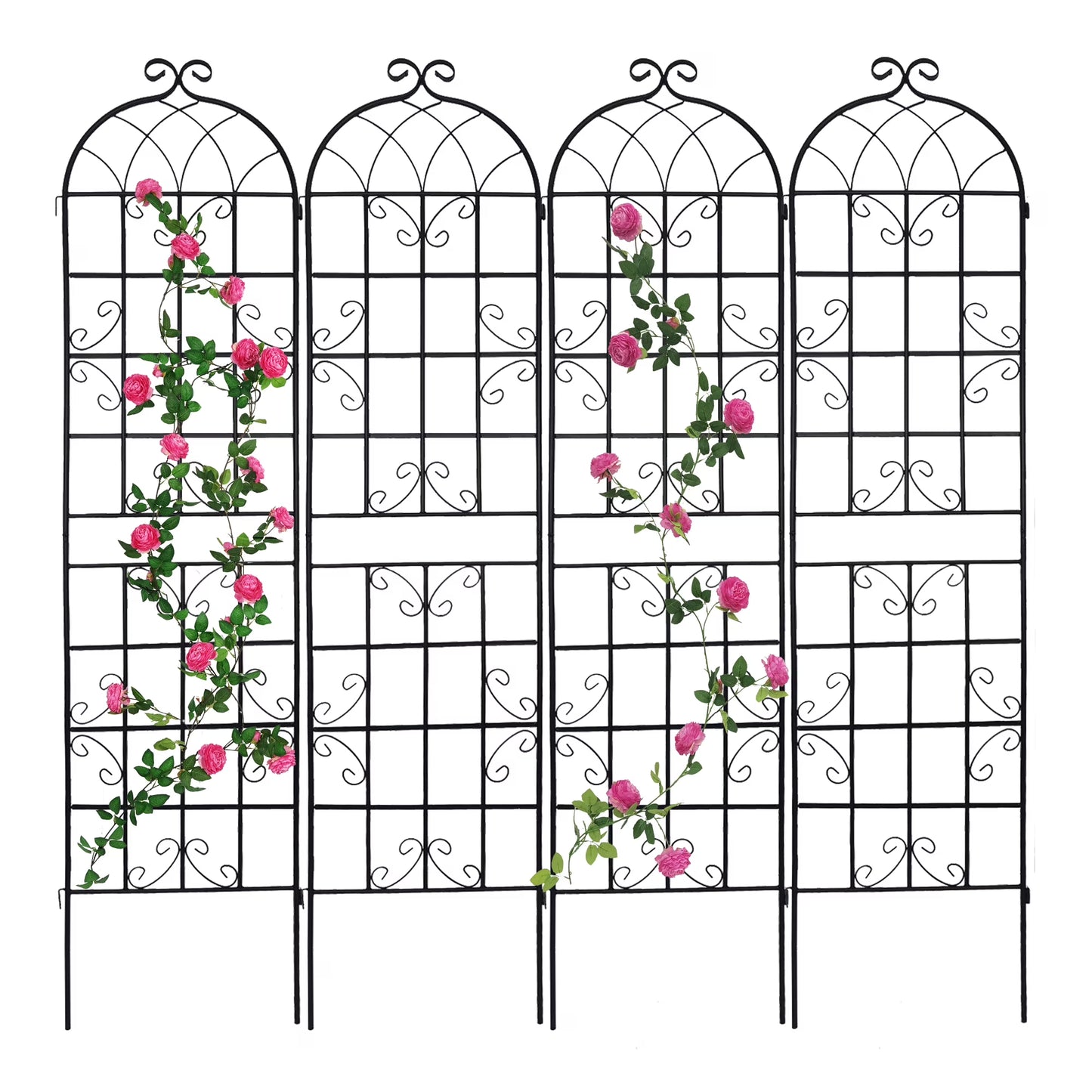 Miniyam 4 Pack Garden Trellis for Climbing Plants, 86.7" X 19.7" Rustproof Sturdy Black Iron Trellis for Potted Plants