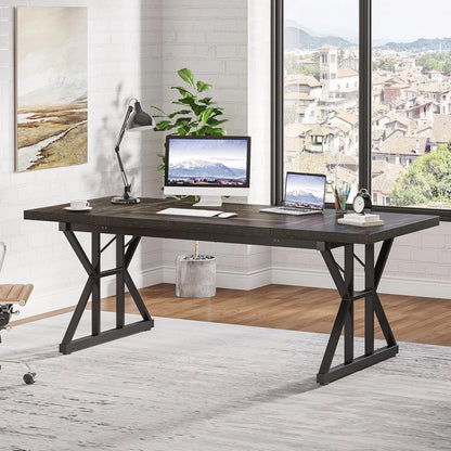 Tribesigns 71" Executive Desk, Large Computer Desk Study Writing Table for Home Office (Brown/White)